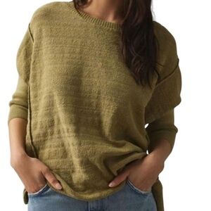 Anthropologie Pilcro Oversize Olive Green Crewneck Tunic Knit Sweater 3/4 Sleeve
